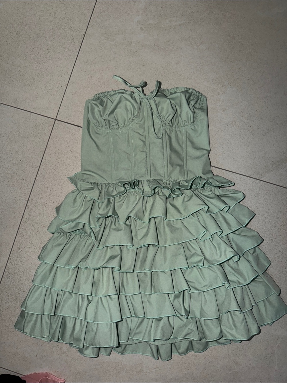 Sugar Thrillz Strapless Ruffle Party Dress in Sage Green